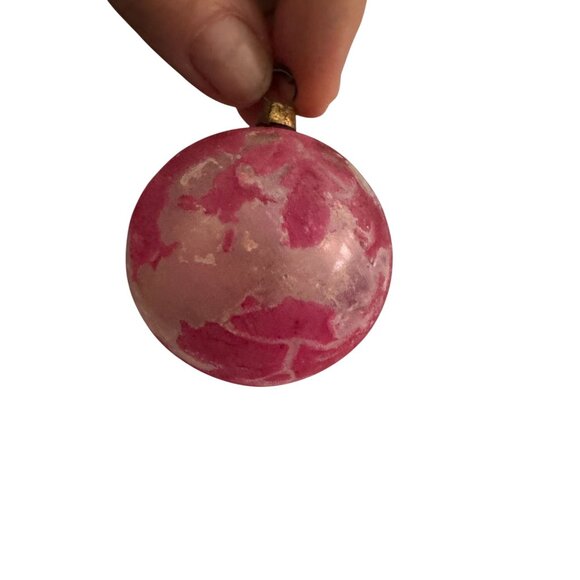 3 Antique Pink Glass Christmas Ornaments With Embossed & Etched Designs Rustic - Picture 5 of 16